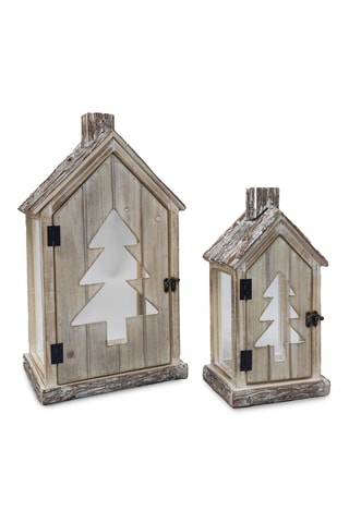 2 faroles de madera - 17,5 x 34 x 14/26,5 x 49,5 x 21 cm - Natural