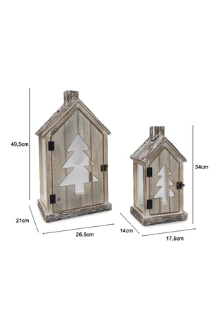 2 faroles de madera - 17,5 x 34 x 14/26,5 x 49,5 x 21 cm - Natural
