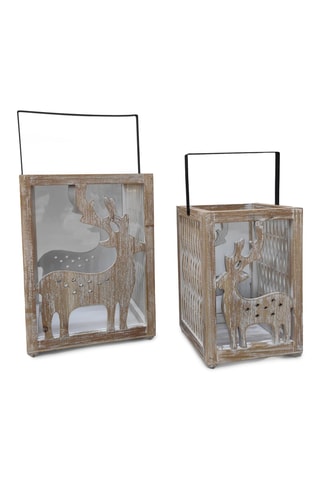 2 faroles de madera - 17,5 x 26,5 x 17,5/24 x 33 x 24 cm - Natural