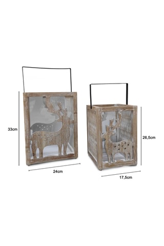 2 faroles de madera - 17,5 x 26,5 x 17,5/24 x 33 x 24 cm - Natural