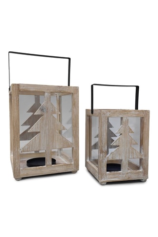 2 faroles de madera - 13,5 x 19 x 13,5/18 x 25 x 18 cm - Natural