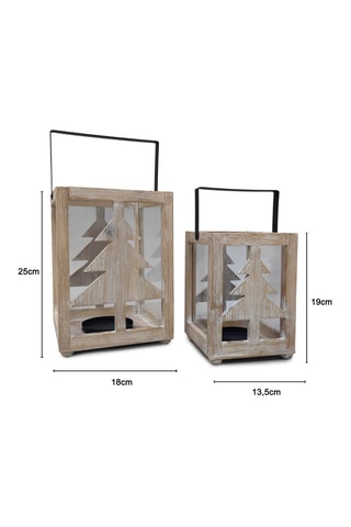 2 faroles de madera - 13,5 x 19 x 13,5/18 x 25 x 18 cm - Natural