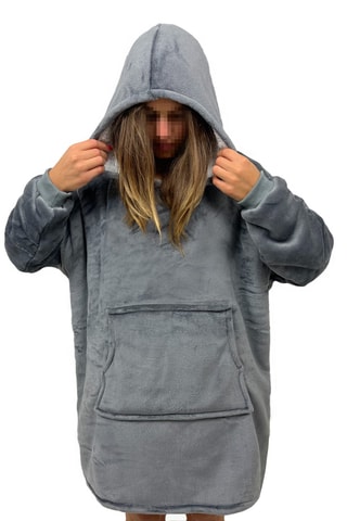 Poncho manta polar con capucha - Gris