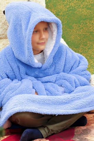 Poncho manta polar con capucha - Azul