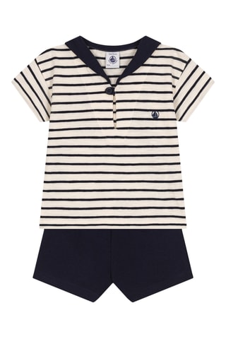 Camiseta y short - Beige y azul marino
