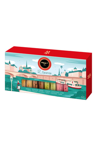 Étui 12 macarons assortis - Vanille, pistache, fraise, citron, chocolat, café - 12 biscuits - 144 g