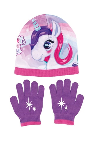 Bonnet et gants Licorne - Bleu, rose et violet