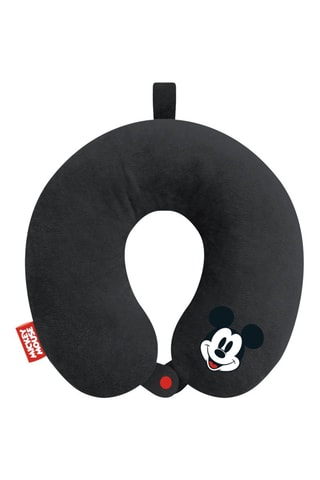 Coussin de voyage en velours Mickey Disney - 30 x 30 x 6 cm - Blanc et gris