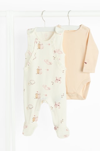 Body et grenouillère en coton biologique - Beige et écru
