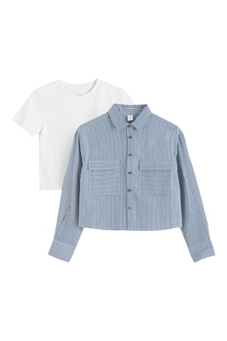 T-shirt et surchemise - Blanc et bleu cobalt
