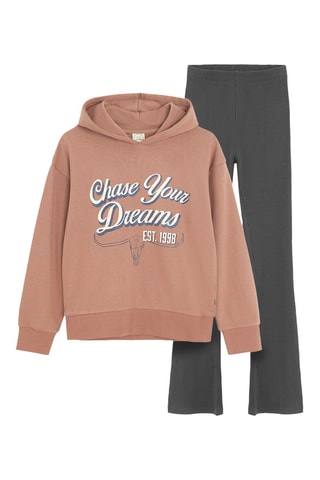 Sweat à capuche et pantalon en velours - Marron clair et gris foncé