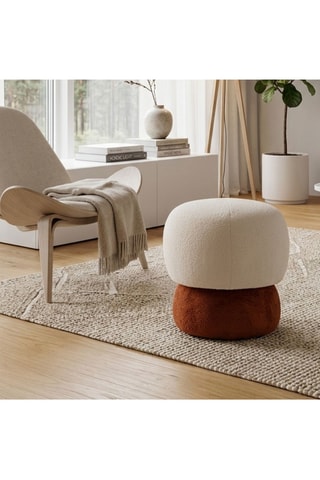 Pouf en hêtre - Beige - En tissu teddy