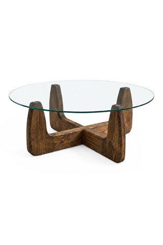 Table basse en pin et verre - 80 x 34 cm