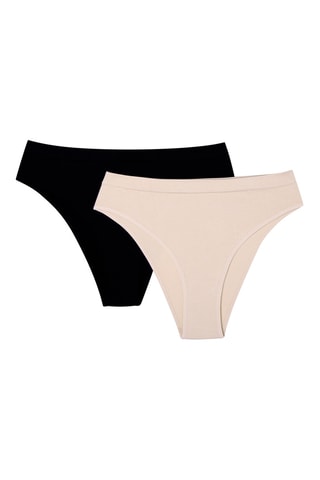 2 culottes taille élastique Arleen - Beige et noir