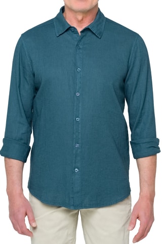 Chemise regular en lin Saunders - Bleu canard