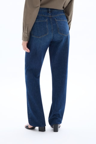 Jeans Hoge Taille Straight Cut - Petrolblauw