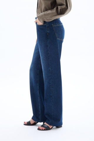 Jeans Hoge Taille Straight Cut - Petrolblauw