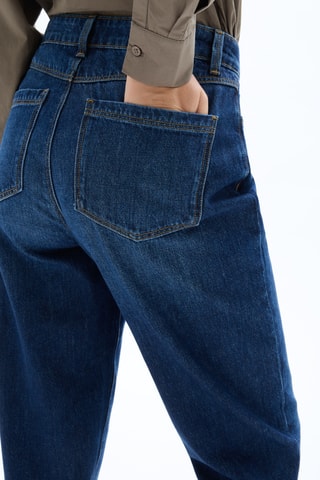 Jeans Hoge Taille Straight Cut - Petrolblauw