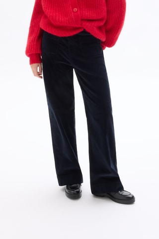 Velours Broek Hoge Taille Wide Legs - Marineblauw
