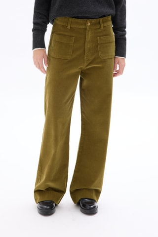 Velours Broek Hoge Taille Wide Legs - Kaki