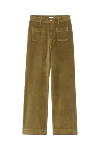 Velours Broek Hoge Taille Wide Legs - Kaki