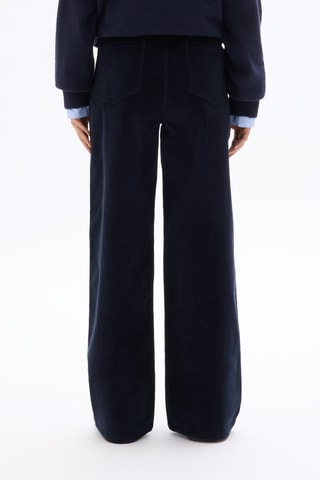 Velours Broek Hoge Taille Wide Legs - Marineblauw
