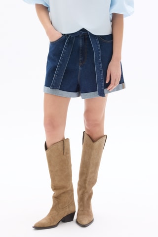 Spijkershort Wide Legs Hoge Taille - Marineblauw
