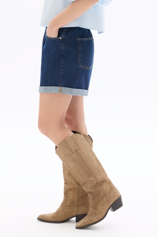 Spijkershort Wide Legs Hoge Taille - Marineblauw