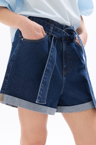 Spijkershort Wide Legs Hoge Taille - Marineblauw
