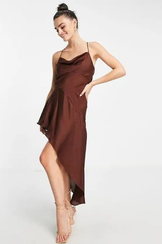 Asymmetrische mouwloze jurk - Bruin