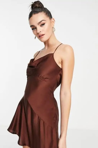 Asymmetrische mouwloze jurk - Bruin