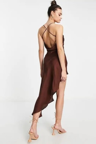 Asymmetrische mouwloze jurk - Bruin