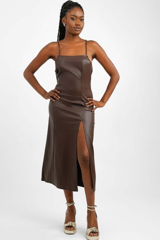 Mouwloze midi-jurk - Bruin