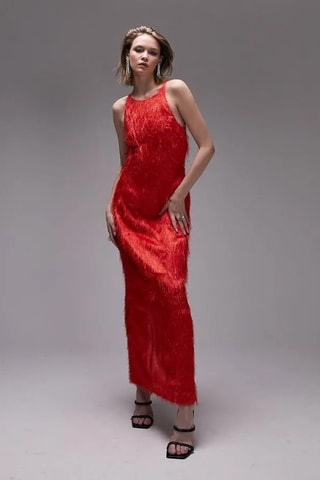 Lange mouwloze jurk - Rood