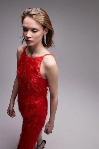 Lange mouwloze jurk - Rood