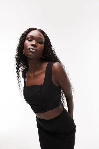 Linnen Crop Top - Zwart