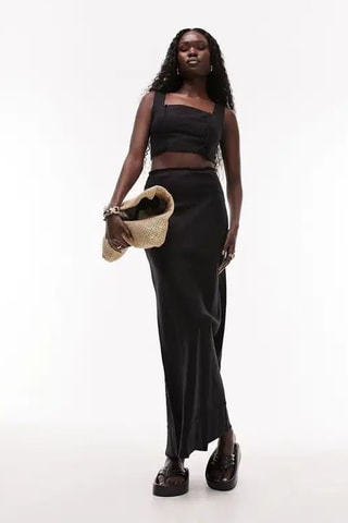 Linnen Crop Top - Zwart