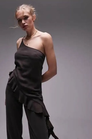 Asymmetrische mouwloze top- Donkerbruin