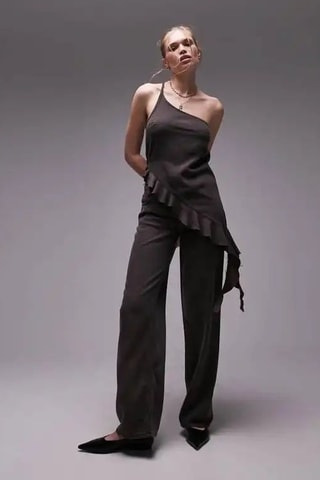 Asymmetrische mouwloze top- Donkerbruin