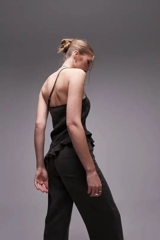 Asymmetrische mouwloze top- Donkerbruin
