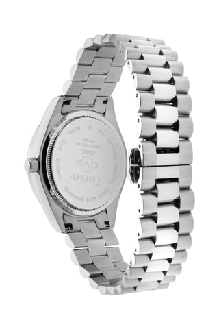 Reloj de cuarzo de acero, nácar y diamantes Turin - Plateado