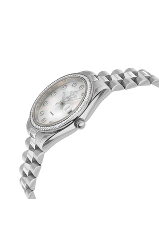Reloj de cuarzo de acero, nácar y diamantes Turin - Plateado
