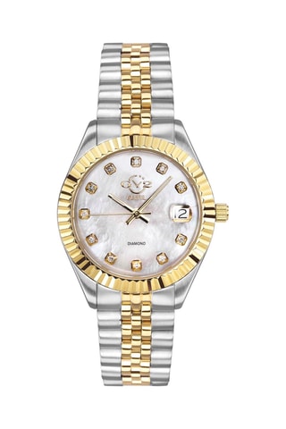 Reloj de cuarzo de acero, nácar y diamantes Naples - Plateado, dorado y blanco