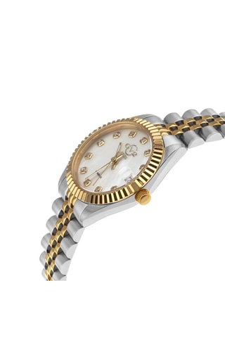 Reloj de cuarzo de acero, nácar y diamantes Naples - Plateado, dorado y blanco