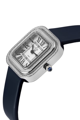 Reloj de cuarzo de piel y diamantes Bellagio - Azul marino y plateado