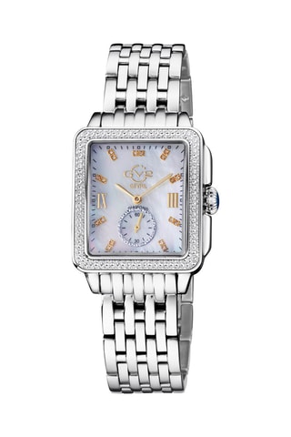 Reloj de cuarzo de acero, nácar y diamantes Bari Tortoise - Subesfera de segundos - Plateado