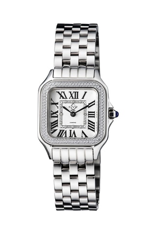 Reloj de cuarzo de acero y diamantes - Plateado, blanco y negro