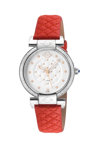 Reloj de cuarzo de piel y diamantes - Rojo y plateado