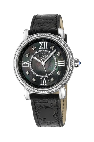 Reloj de cuarzo de piel, nácar y diamantes