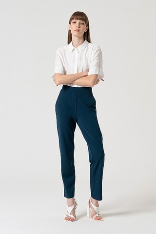 Pantalon droit taille haute - Bleu canard